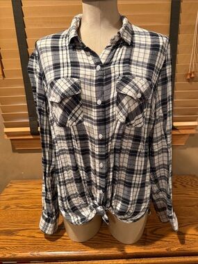 Jessica Simpson White and black Plaid Button-Down Shirt